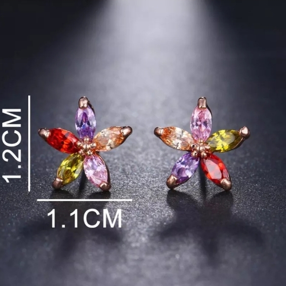 Cute Multicolor AAA CZ Flower RG Stud Earrings - Picture 5 of 5